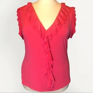66  ASHLEY STEWART - Coral/Pink Flutter Sleeve Ruffle Top